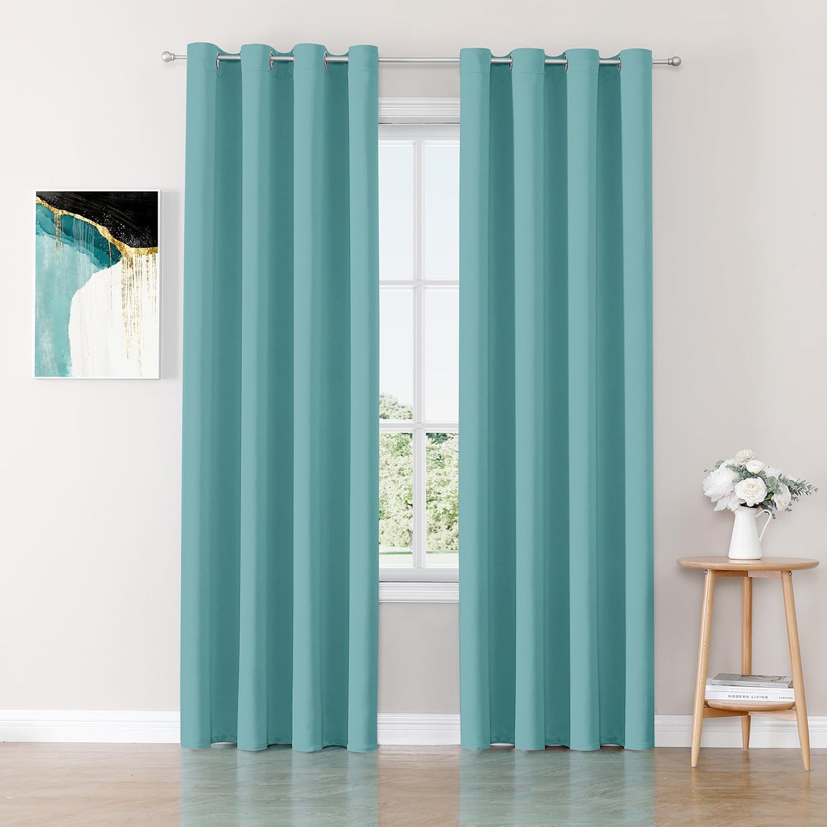 ChrisDowa Blackout Curtains 72 inches Long for Bedroom - 2 Panels Set Grommet Thermal Insulated Room Darkening Curtains for Living Room (Aqua, 52 x 72 Inch)
