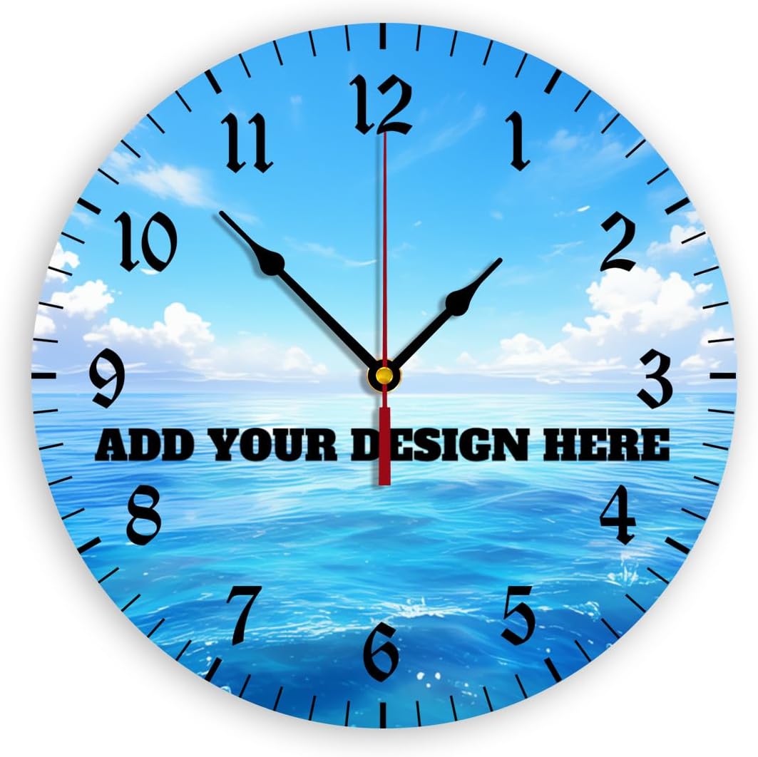 Generic Custom Wall Clock Personalized Clocks with Photo Text Logo Silent Non Ticking Round Decoration for Kitchen Family Friends Gifts, 12inch-30cm