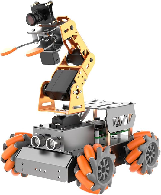Robotic Arm for Raspberry Pi AI Vision MasterPi Open Source Mecanum Wheel Chassis Robot Car Kit 5 DOF/Axis Smart Robotic Arm DIY Robot, with Raspberry Pi 4B 4GB