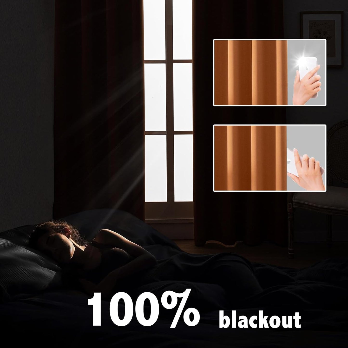 Anytime 100% Blackout Curtain Set, Thermal Insulated & Energy Efficiency Window Draperies for Guest Room, Full Shading Panels for Shift Worker and Light Sleepers（Orange, 2 Panels, 70W x 84L）