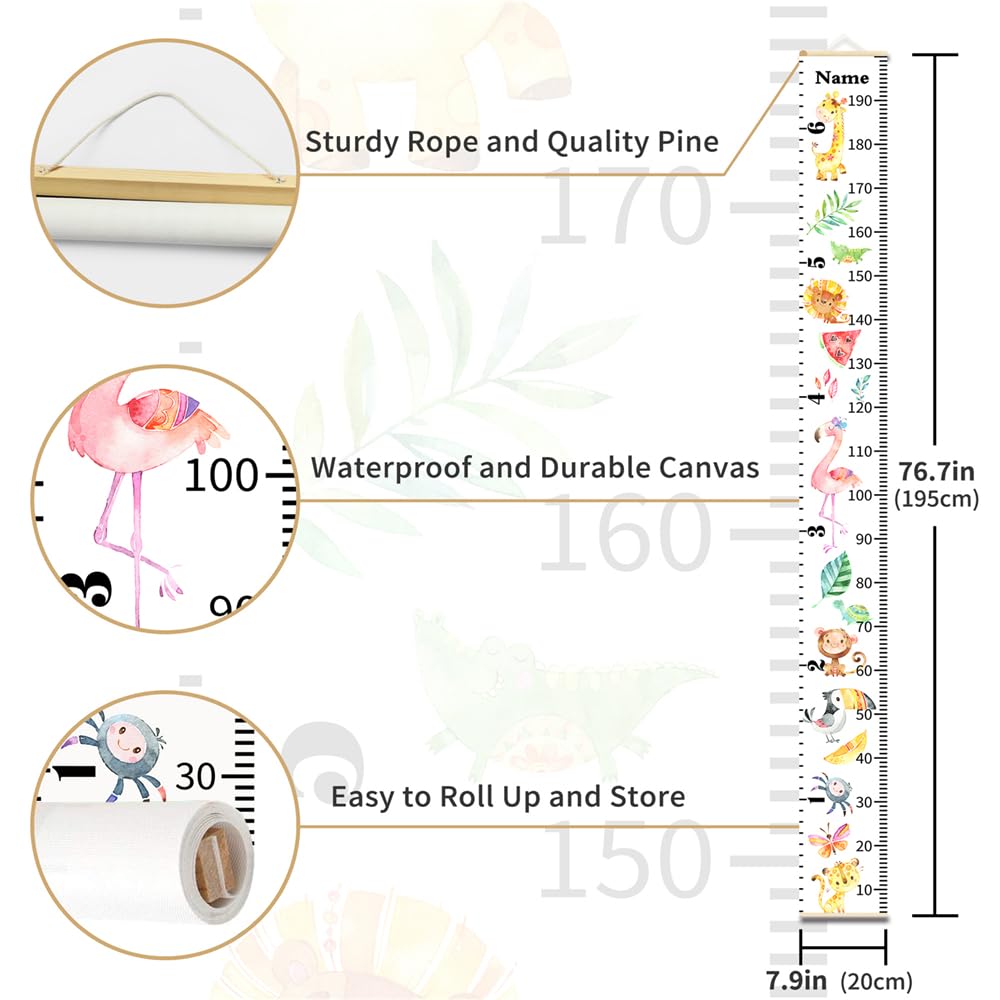 Personalized Growth Chart for Kids, Baby Height Chart with Custom Name, 77"x7.9" Canvas and Black Wood Height Measuring Rulers for Boys Girls Removable Wall Ruler Hanging for Nursery Decor - Planets