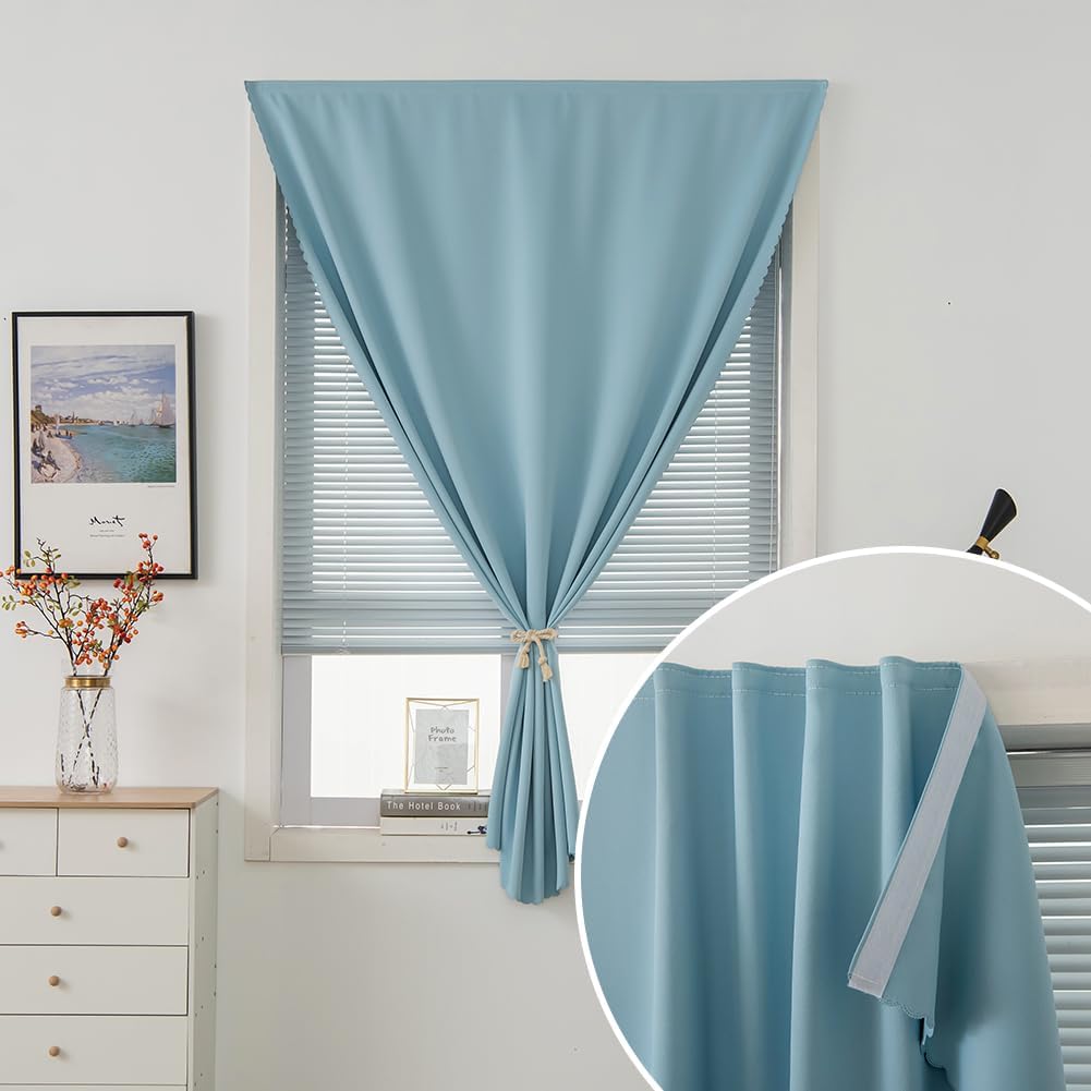 Self Adhesive Curtains, Black Out Shade for Window, Blackout Fabric Temporary Window Coverings Easy to Hang Curtains No Rod Needed, Use for Bedroom, Room, Kitchen, 59" W X 71" L, Lake Blue, 1 Panel