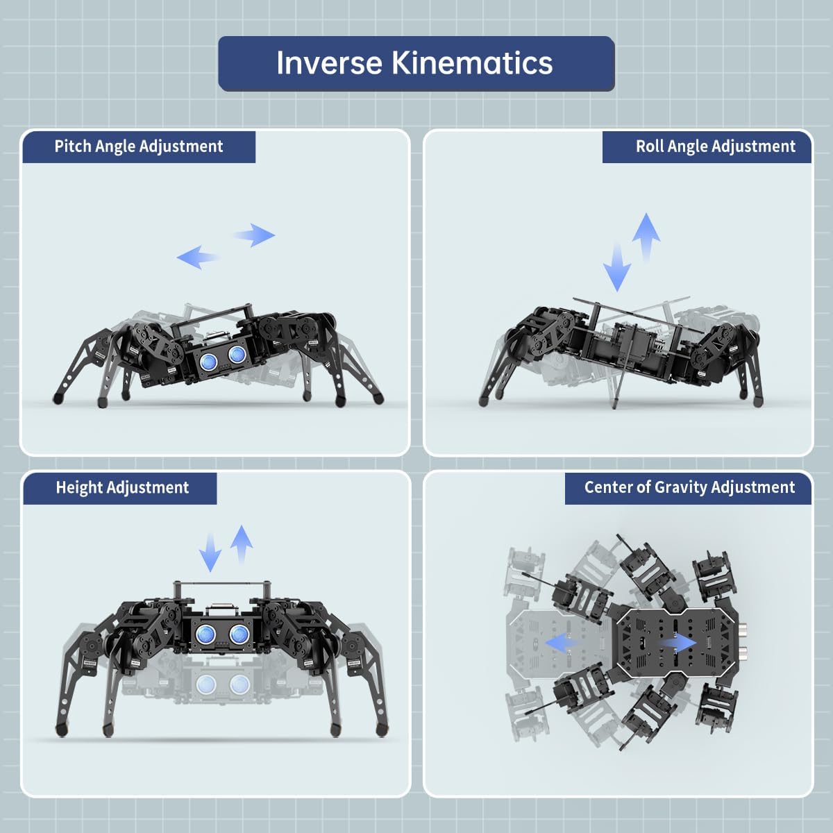 18DOF Hexapod Robot for Arduino Programming, Spider Walking Crawling Self-Balancing AI Vision Voice Control Obstacle Avoidance, STEM Education Open Source Robot with Tutorials, miniHexa Advanced Kit