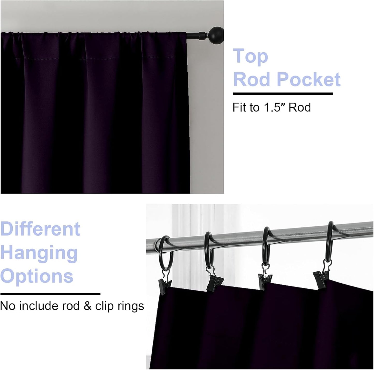 Simplebrand Ava BlackBerry Short 36 Inches Blackout Curtain 2 Panels Set, Half Window Rod Pocket Privacy Curtain Tiers for Kitchen, Curtains Blackout for Bathroom Shades, W40 x L36 Inch, BlackBerry