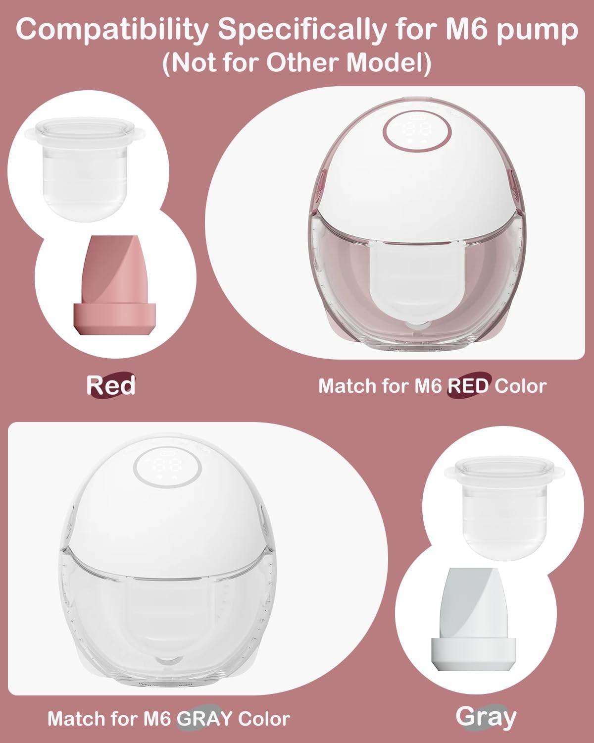 12PC M6 Breast Pump Replacement Accessories, Including 8pcs Duckbill Valve and 4pcs Diaphragms for Momcozy Mobile Style | M6, Replace for Momcozy Pump Parts, Not Original Parts, 12PC Red
