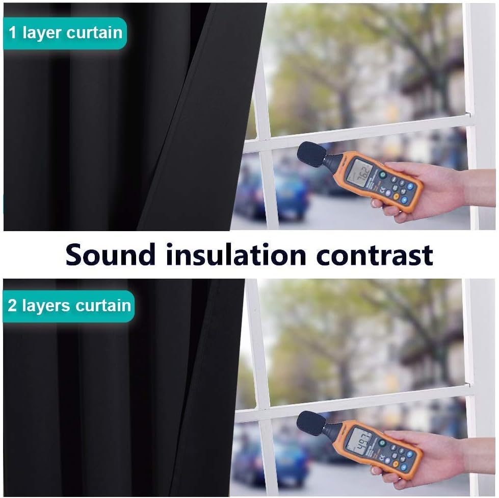 NICETOWN Complete 100% Blackout Curtain Set, Black, 37" W by 50" L, Double Panels, Thermal Insulated & Energy Efficiency Window Draperies with Black Liner, Noise Reducing Short Curtains for Kids Room