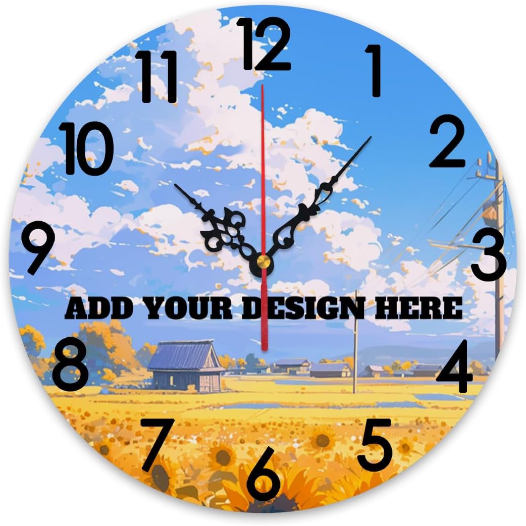 Generic Custom Wall Clock Personalized Picture Hanging Time Clocks Silent Non Ticking Round Decoration for Kitchen Creative, 12x12Inch