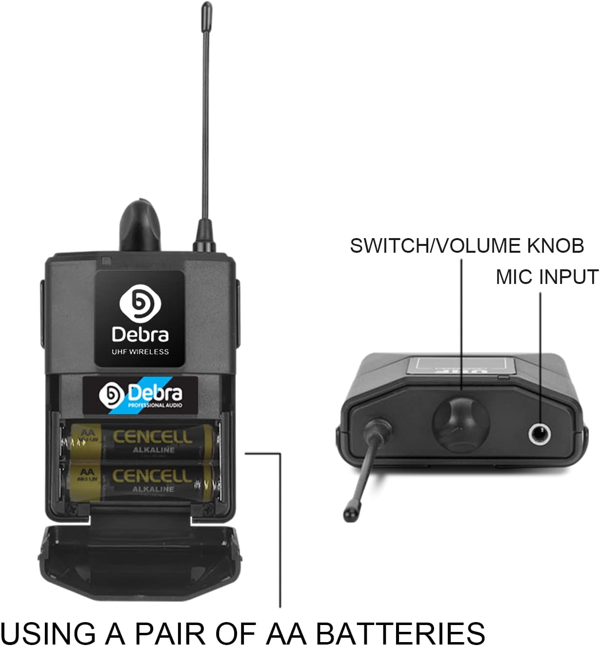 Debra Audio Pro UHF 4 Channel Wireless Microphone System with Cordless Handheld Lavalier Headset Mics, Metal Receiver, Ideal for Karaoke Church Party (with 2 Handheld & 2 Bodypack (B))