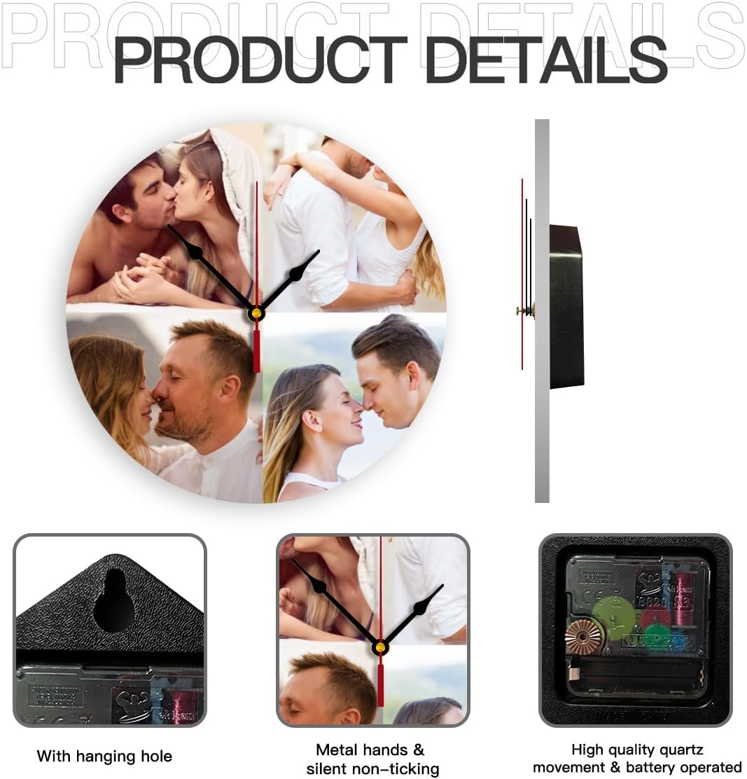 Generic Custom Wall Clock Personalized Clocks with Photo Text Logo Customized Round Clock for Birthday Wedding Present Creative, 12inch-30cm