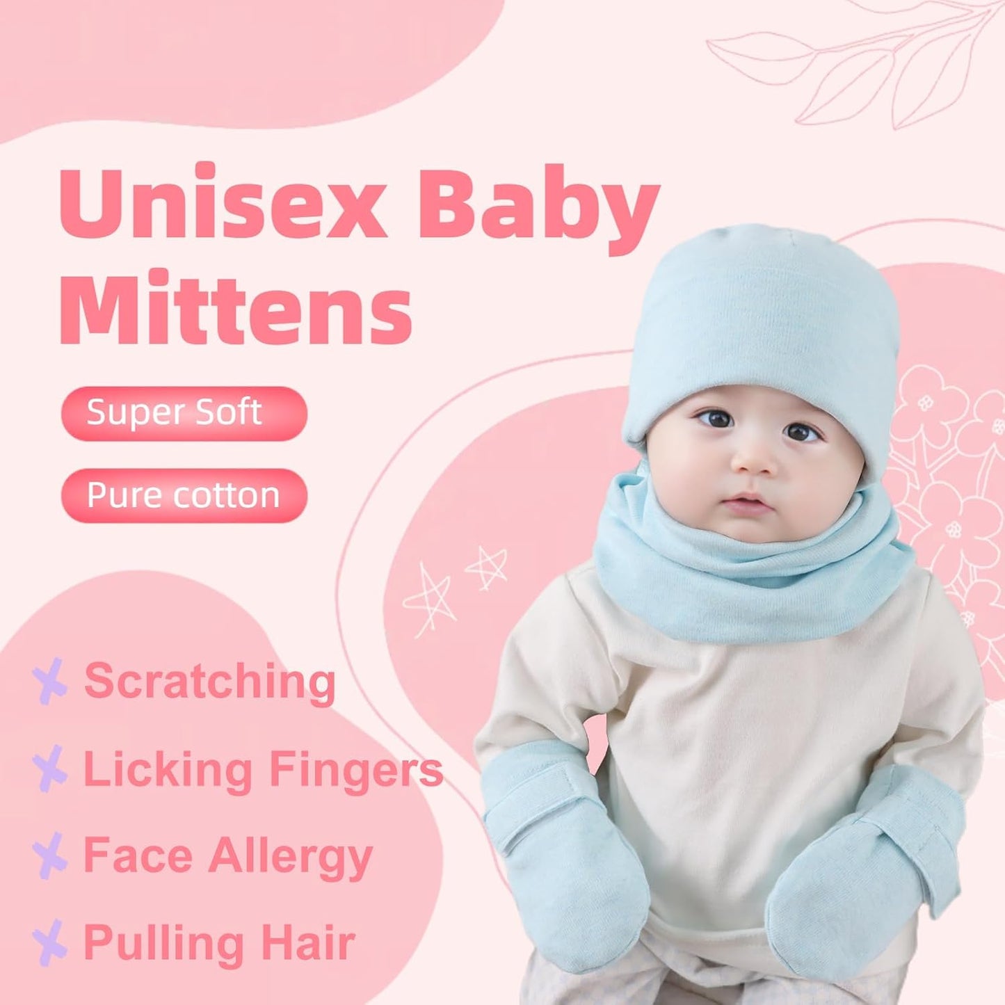 Newborn Baby Mittens Infant No Scratch Gloves Cotton Mitts for Baby Girls Boys