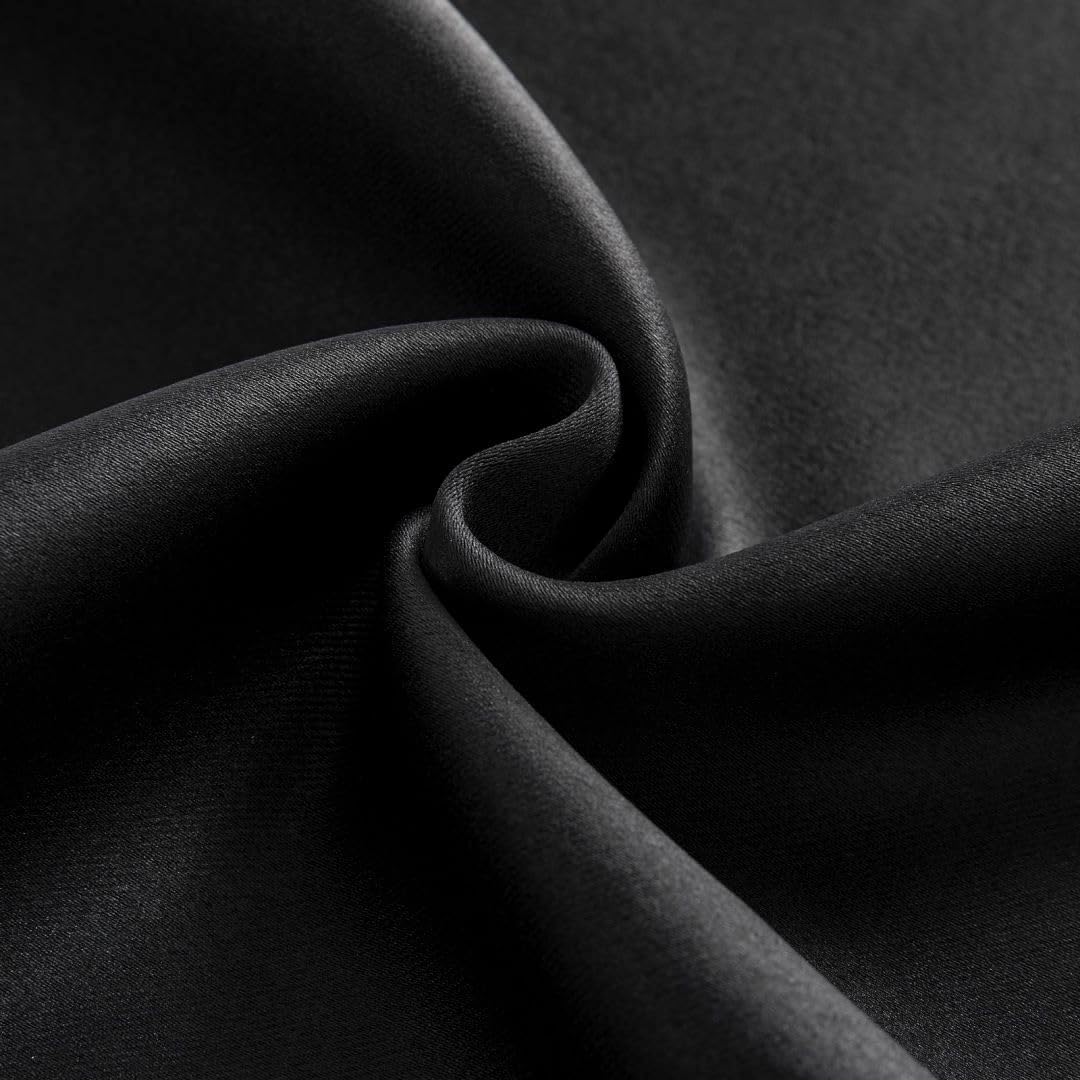 Joydeco 90 Inch Blackout Curtains for Bedroom, Thermal Insulated Black Out Curtains 2 Panels Set, Room Darkening Drapes for Living Room Window Rod Pocket Back Tab (W52 x L90 Inch, Black)