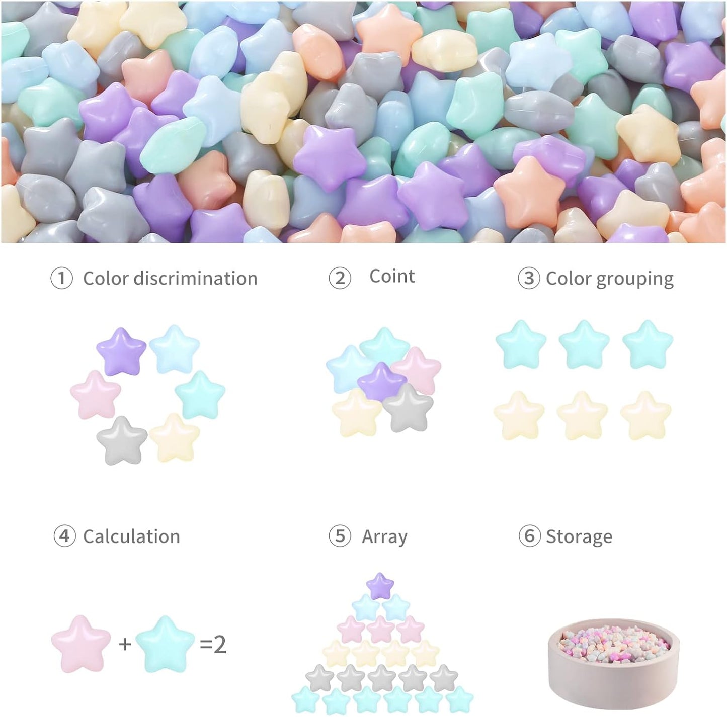 GOGOSO 100 Ball Pit Balls Star Bals - Pink Soft Plasticballs Phthalate Free BPA Free Playballs for Ballpool Birhtday Party Girls Kids with Storage Bag, 2.15inches