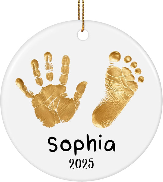 Baby Hand and Footprint Ornament - Baby's Frist Christmas Ornament 2025 with Custom Photo, Name, Date - Personalized Baby Gifts, Newborn Keepsake, New Mom Gifts
