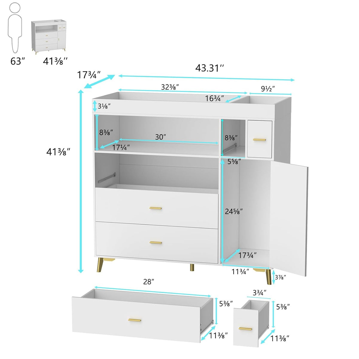 PakaLife Changing Table with Drawers, White Drawer Dresser,Changing Table Dresser with 5 Drawer & Cabinet…