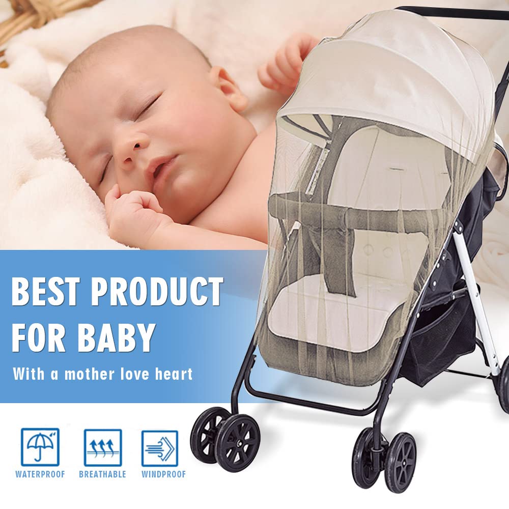 Mosquito Net for Stroller - Protective 2Pack Perfect Bug Net for Strollers, Bassinets, Cradles, Playards, Pack N Plays and Portable Mini Crib (Khaki)