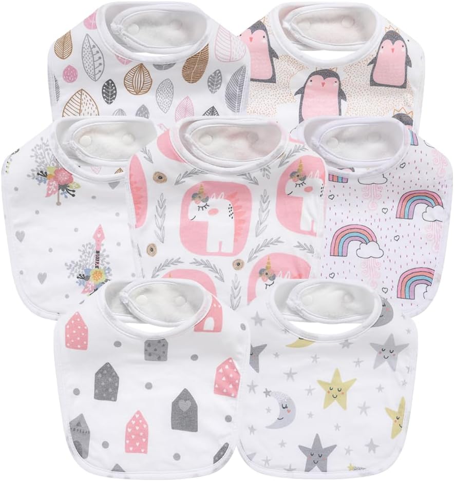 7 Pack Baby Cotton Absorbent Bibs for Drooling Teething
