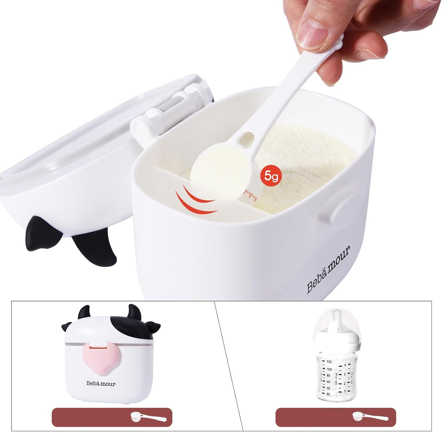 Bebamour Baby Formula Dispenser On The Go, Formula Container to Go, Formula Holder for Travel, Candy Fruit Snack Storage Container with Scoop and Leveller (Black)