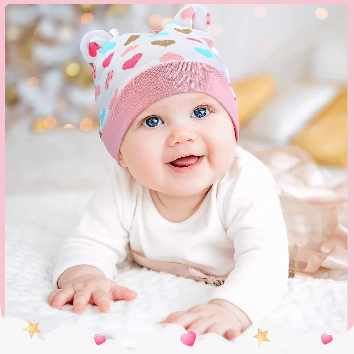 Geyoga 6 Pieces Newborn Baby Hat Bear Ears Infant Caps Baby Boy Girl Toddler Hats Infant Beanie Caps for 0-3 Months