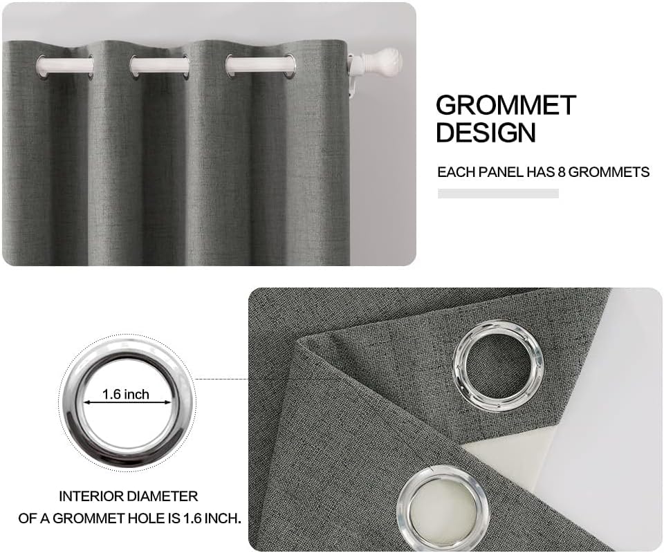 MIULEE Linen Blackout Curtains and Drapes 100% Room Darken Thermal Insulated Grommet Window Panels with Coating 2 PCs W 42 x L 63 inches Dark Grey