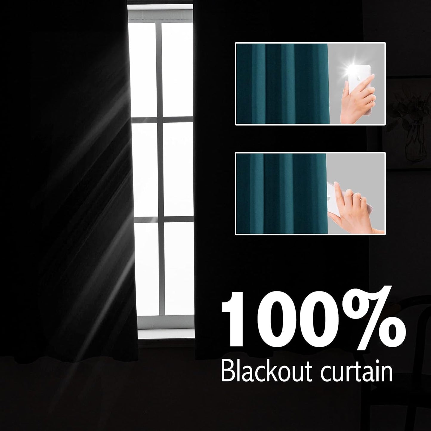 Anytime 100% Blackout Curtain Set, Thermal Insulated & Energy Efficiency Window Draperies for Guest Room, Full Shading Panels for Shift Worker and Light Sleepers（Greyish Blue, 2 Panels, 52W x 45L）