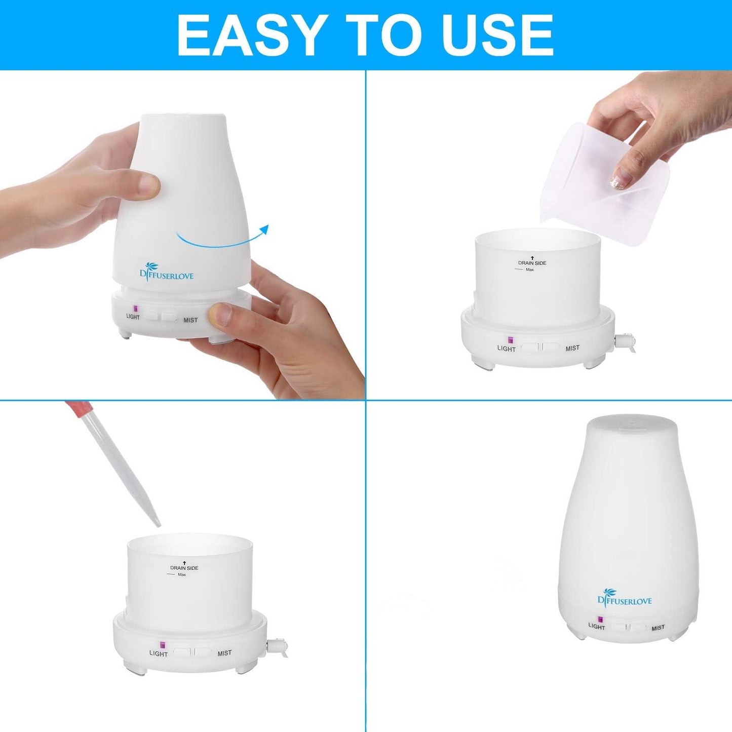 Diffuserlove 2 Pack 200ml Essential Oil Diffuser Ultrasonic Aromatherapy Diffuser with Waterless Auto Shut-Off Aroma Cool Mist Humidifiers with 6 Bottles of Natural Essential Oils /7 Color LED Lights