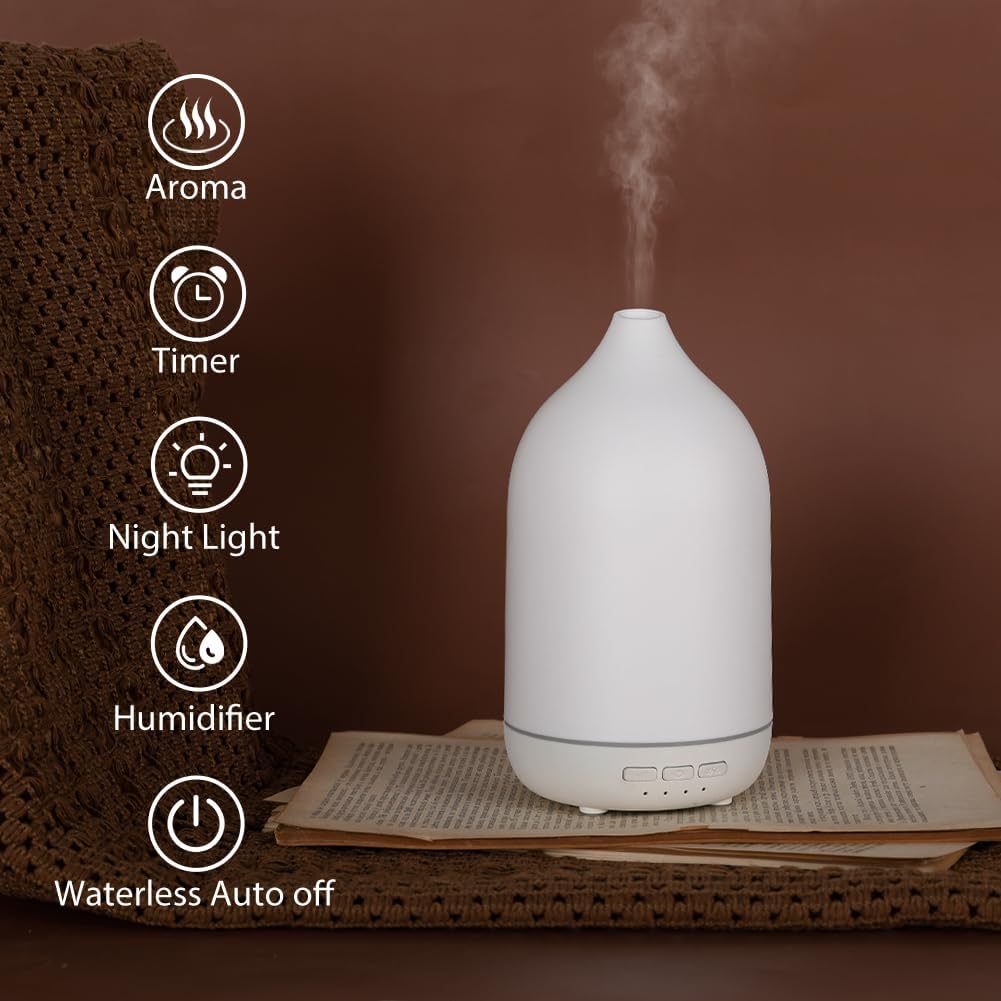 Essential Oil Diffusers, Aromatherapy Diffuser for Essential Oils, 100ml Oil Diffusers for Large Room - 5 Timers, Warm Ambient Light, Auto-Off