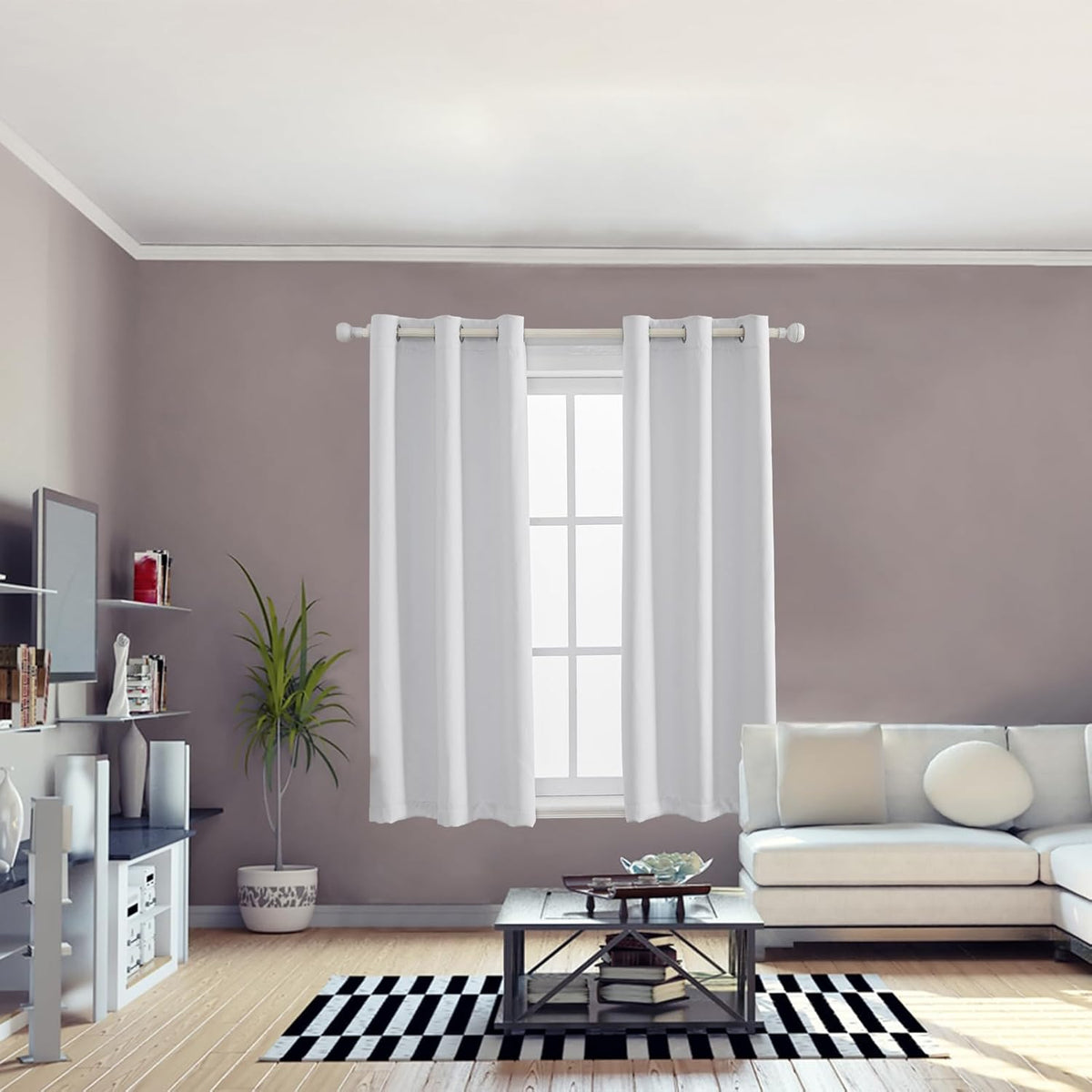 Anytime 100% Blackout Curtain Set, Thermal Insulated & Energy Efficiency Window Draperies for Guest Room, Full Shading Panels for Shift Worker and Light Sleepers（Greyish White, 2 Panels, 42W x 54L）