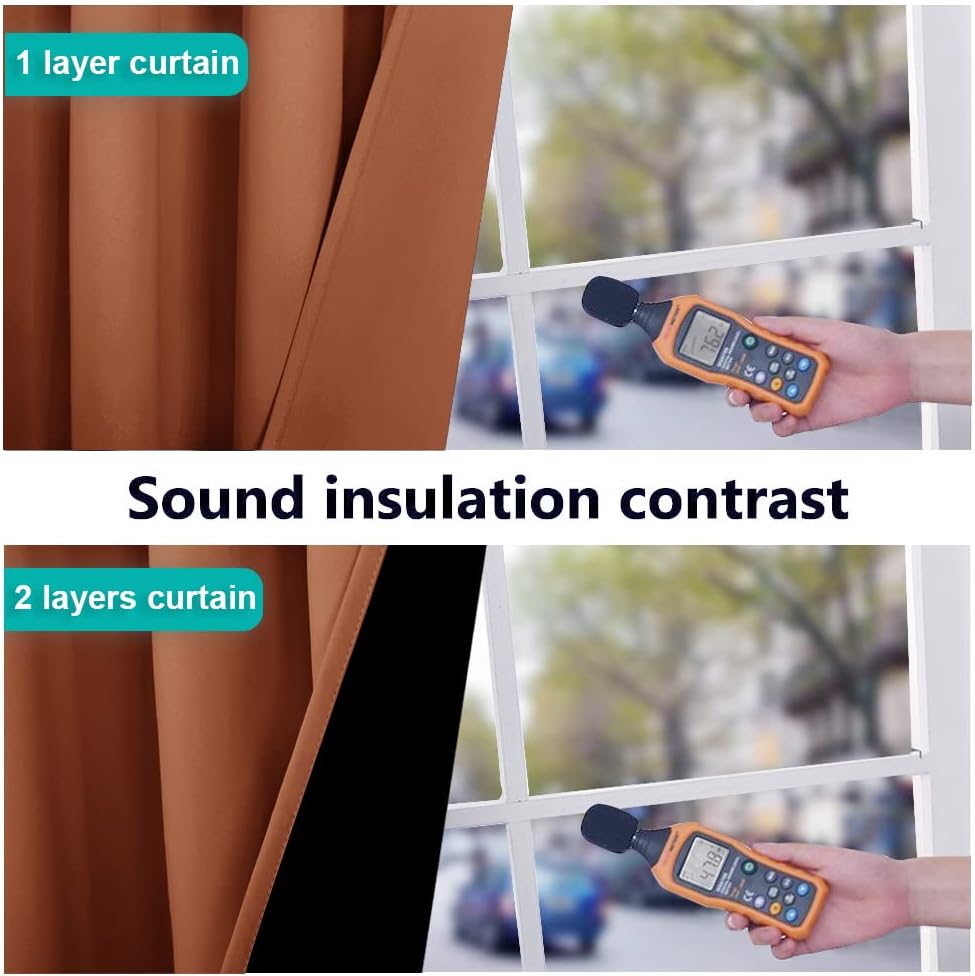 NICETOWN Burnt Orange 100% Blackout Window Curtain Panels, Heat and Cold Blocking Drapes with Black Liner for Nursery, 86 inches Thermal Insulated Draperies (2 Pieces, 55 inches Wide Each Panel)