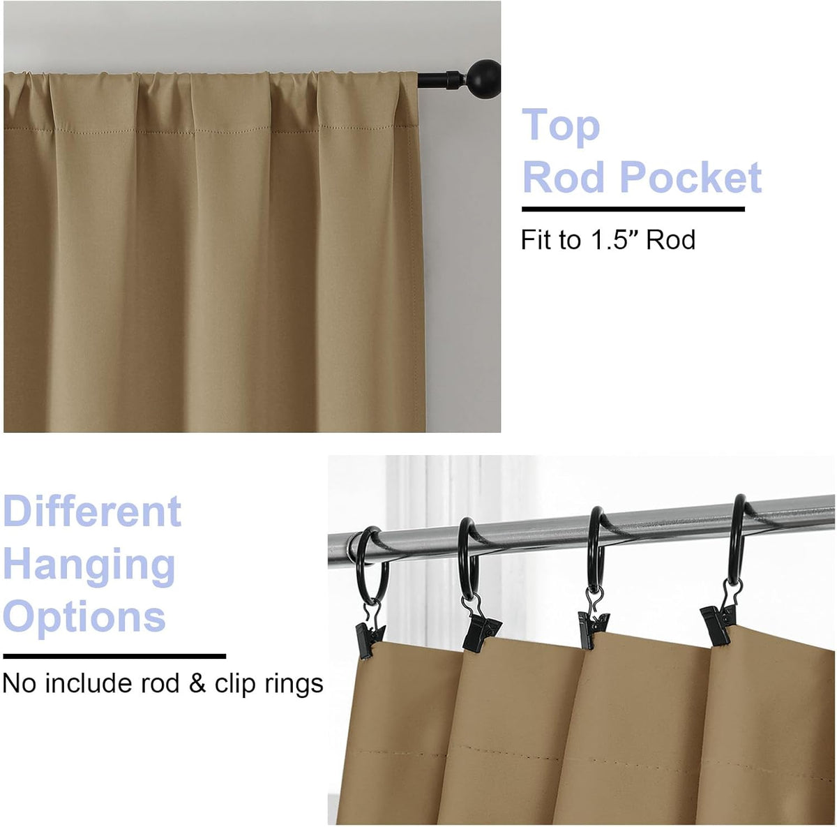 Simplebrand Ava Taupe Short Blackout Curtains for Bedroom 45 Inches Long 2 Panels Set, Solid Thermal Insulated, Energy Saving Window Treatment Curtains Blackout Drapes, W40 x L45 Inch, Taupe