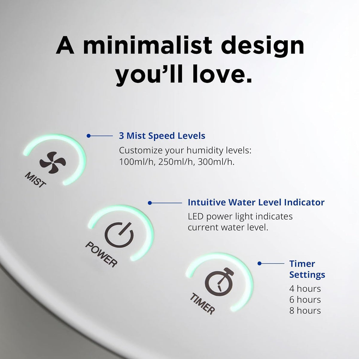 Carepod 31S Stainless Steel Humidifier for Large Room, Quiet & Safe for Baby, Only 3 Washable Parts & Easy to Clean, Ultrasonic Cool Mist Humidifiers for Bedroom, Filter-Free, Lasts 30Hrs (1Gal/4L)