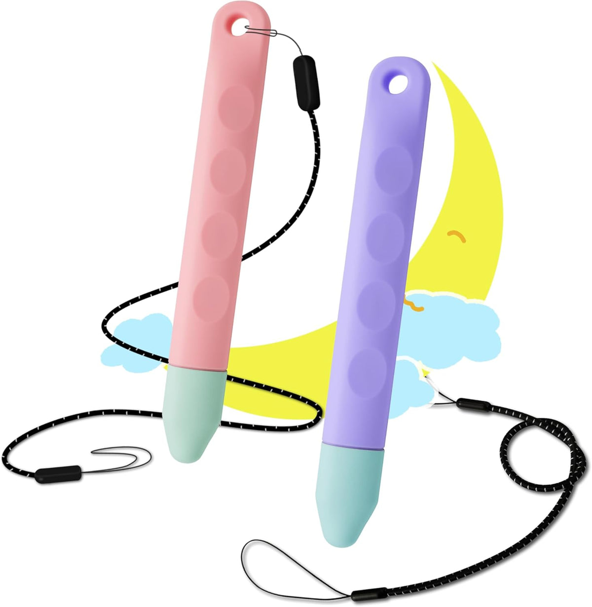 Kid-Friendly Tablet Stylus with Tether, 2 Pack of Pink and Purple Kids Stylus Pen for iPad, Fire Tablet, All AMZ Fire Kids and Kids Pro, Sufface Tablets, Samsung Tablets and All Touch Screen Devices