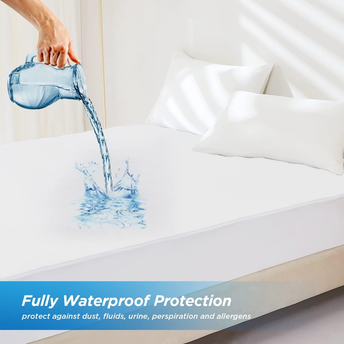 Waterproof Mattress Pad Protector Terry Cotton Hypoallergenic Breathable Mattress Pad Cover, Deep Pocket