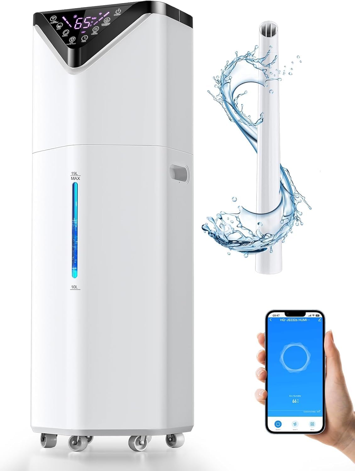 19L/5Gal Humidifiers for Bedroom Large Room 2800 sq ft, Quiet Humidifiers for Large Room, Floor Humidifier with 3 Mist Mode & Auto 180°Mist Tube for Home Whole House School Office Commercial Plants