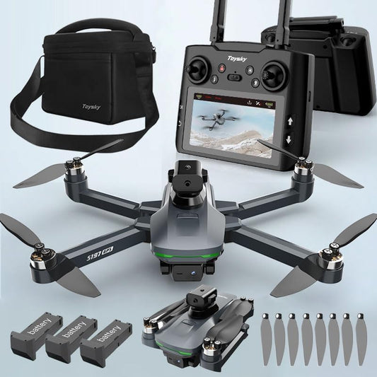 S197 foldable drone HD camera with screen fixed height hovering one key takeoff and landing 3 batteries safety aerial photography toys indoor and outdoor remote control quadcopter