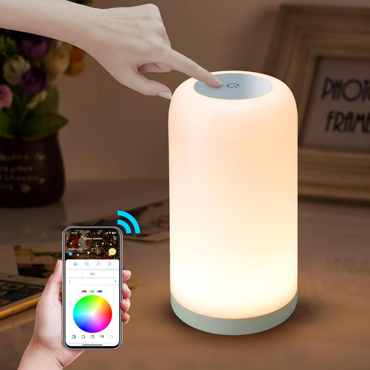 Dimmable Touch Night Light - 7 Brightness & 13 RGB Colors, Portable Bedside Lamp, Touch & App Control, Smart LED Lamp for Nursery, Reading, Decor