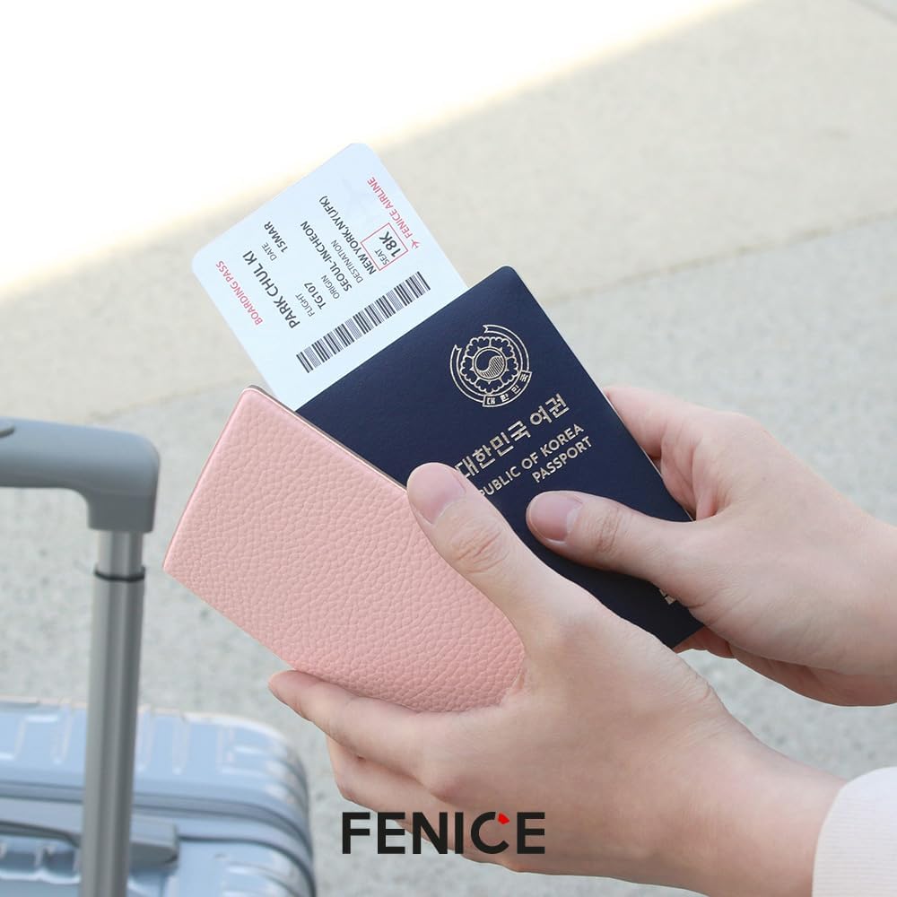 Fenice Classic Passport Cover Holder Wallet Case for Travel Essential RFID Blocking Vegan Leather Waterproof (GREY)