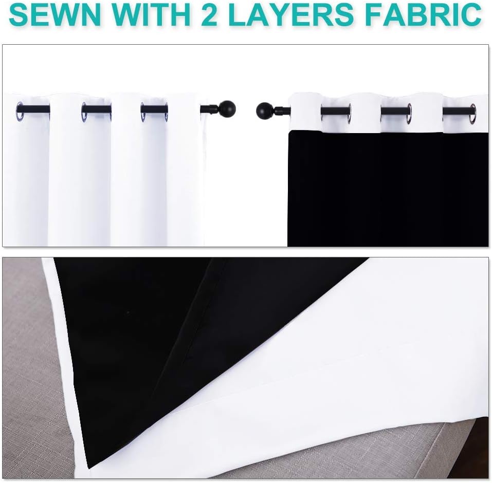 NICETOWN Pure White 100% Blackout Lined Curtains, 1 Pair, 37" Width x 40" Length Each Panel, 2 Thick Layers Narrow Wide Window Treatment Panels Thermal Insulated Drapes for Kitchen Small Window
