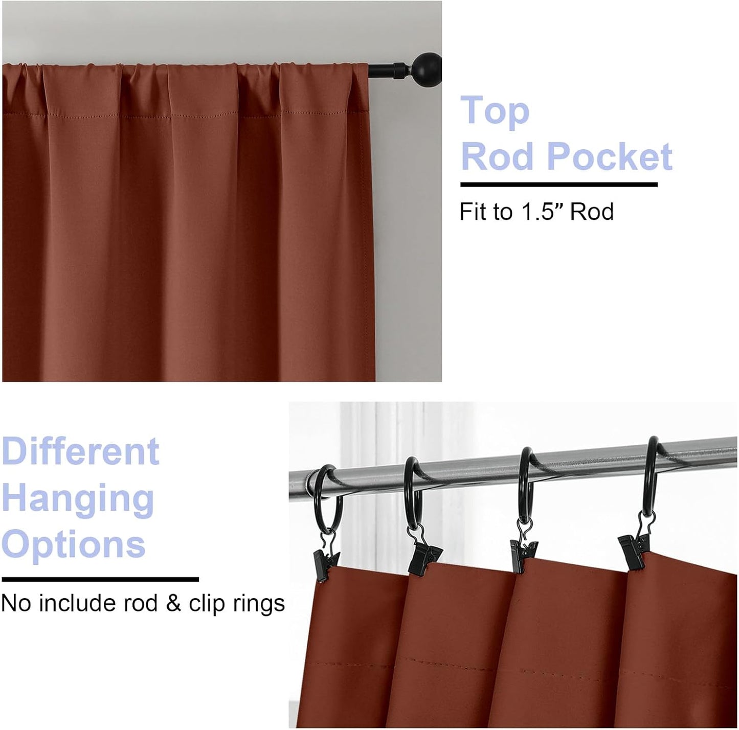 Simplebrand Ava Terracotta Blackout Curtains for Bedroom 84 Inch Length 2 Panels Set, Solid Thermal Insulated Privacy Living Room Window Treatment Curtains Blackout Drapes, W40 x L84 Inch, Terracotta