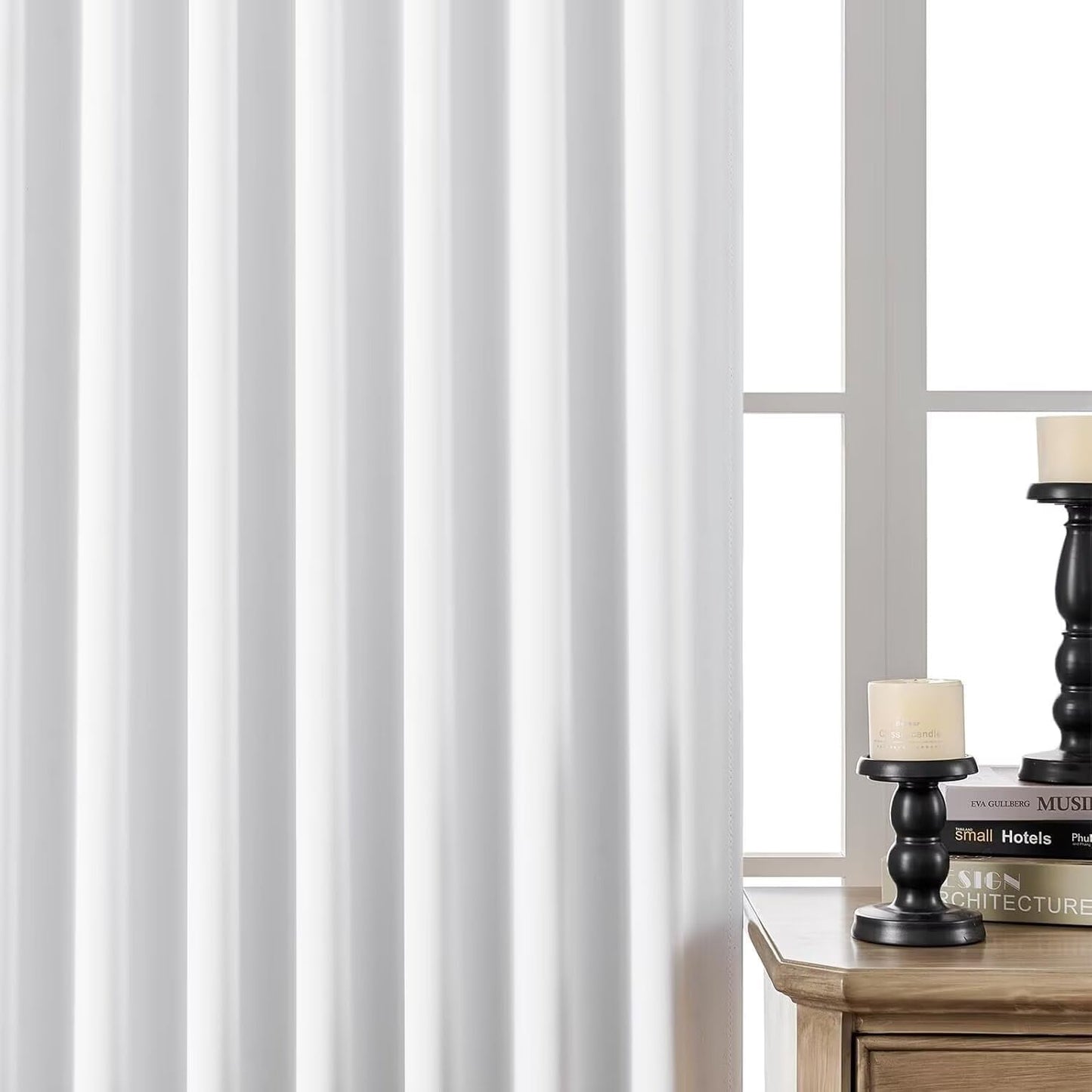 Joydeco 84 Inch 60% Blackout White Curtains 2 Panels, Elegant Semi Sheer Curtains for Bedroom, Thermal Insulated Black Out Drapes for Living Room, Rod Pocket Back Tab Drapes(W52 x L84 Inch,Pure White)