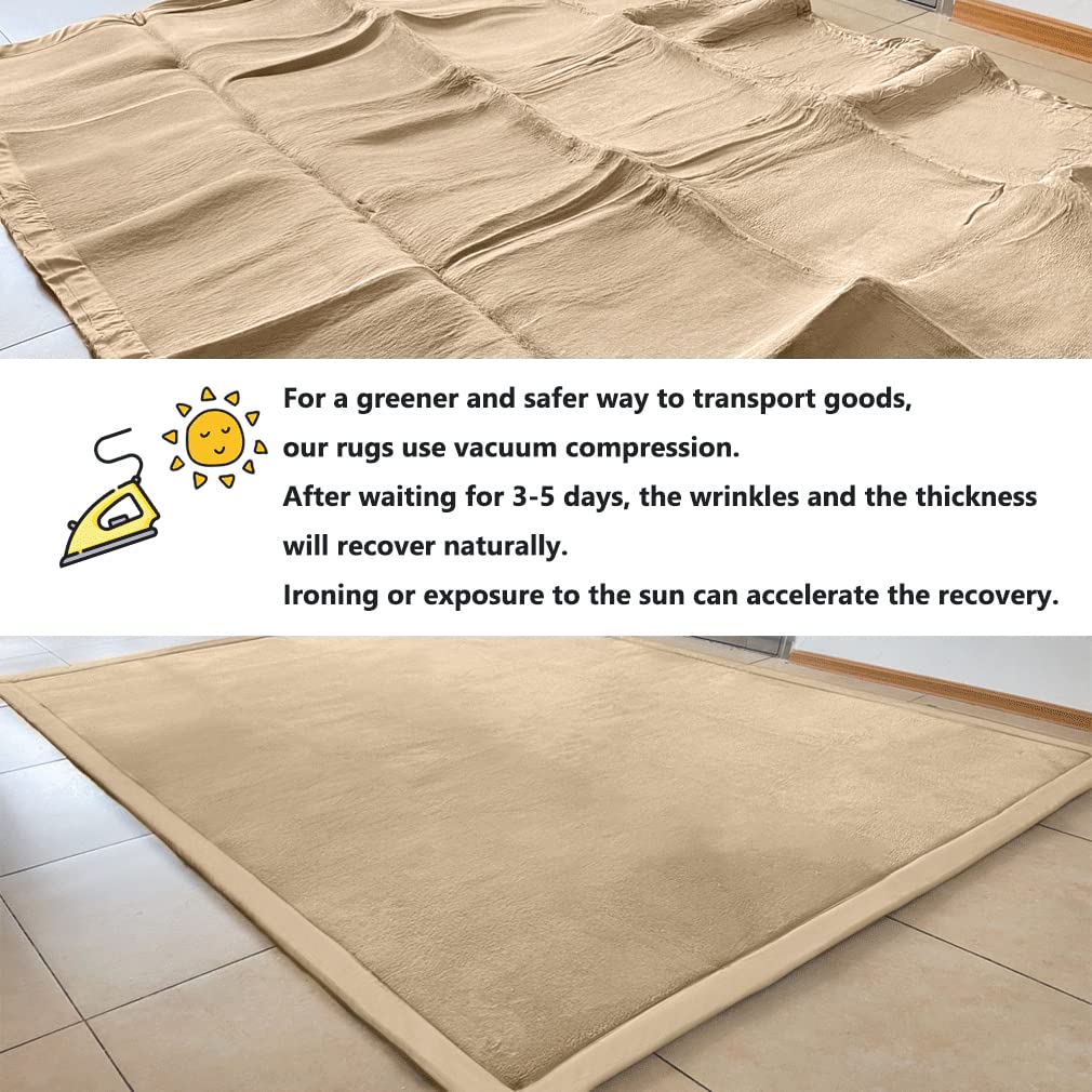 Loartee Coral Velvet Crawling Rug (6'8"x 6'8", Brown) for Toddler Children Play Area Rug Yoga Mat Exercise Pad