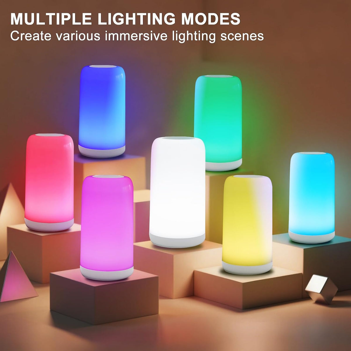 Dimmable Touch Night Light - 7 Brightness & 13 RGB Colors, Portable Bedside Lamp, Touch & App Control, Smart LED Lamp for Nursery, Reading, Decor
