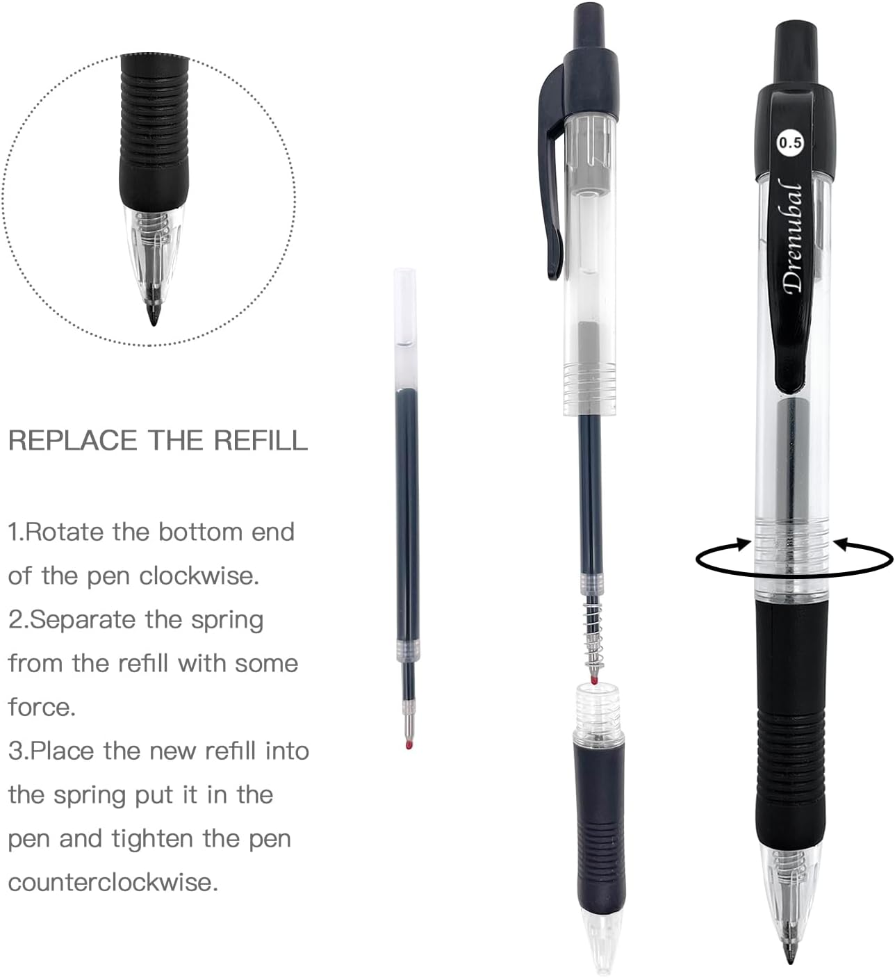 Black Glide Retractable Ball Pens, Medium Point (0.5mm), Comfortable Rubber Grip For Writing, 48-Count Pack