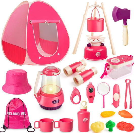 Meland Kids Camping Set for Girls - Camping Tent Toys for Girls Indoor Outdoor Pretend Play, Christmas Birthday Gift Idea for Toddler Girls Age 3,4,5,6 Year Old