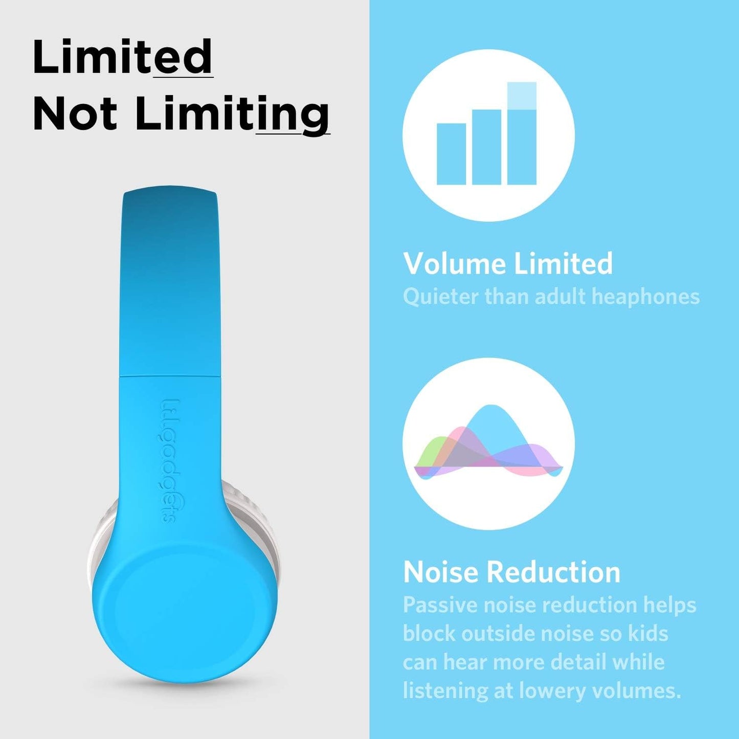 LilGadgets Connect+ Wired Kids Headphones for School with Mic, Volume Limited & Noise Reduction, On-Ear Headset with Cord, SharePort Technology for Multiple Kids & SoftTouch Padding, Blue