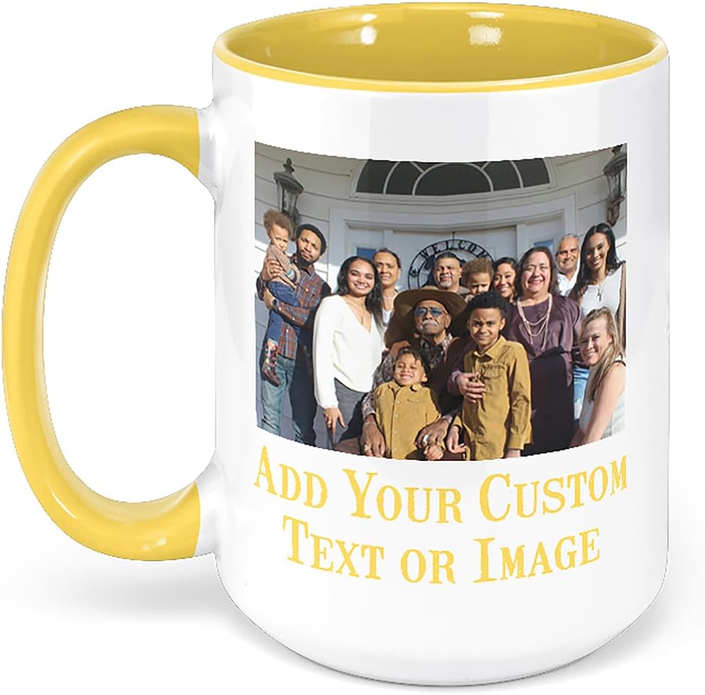 Personalized Coffee Mug, Custom Photo Text 15 Oz Ceramic Mug, Customized Picture Name Tea Cup, Unique Gift Idea, Taza Cafe Personalizadas Fotos, Cute Custom Gifts Mom Women Men, Mother's Day, Yellow