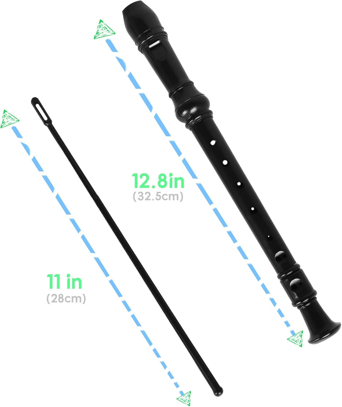 Mr.Power Soprano Recorder for Beginners School Students German Style C Key 8 Holes 3 Piece Instrument with Cleaning Rod, Thumb Rest, Fingering Chart, Packing Bag (Black)