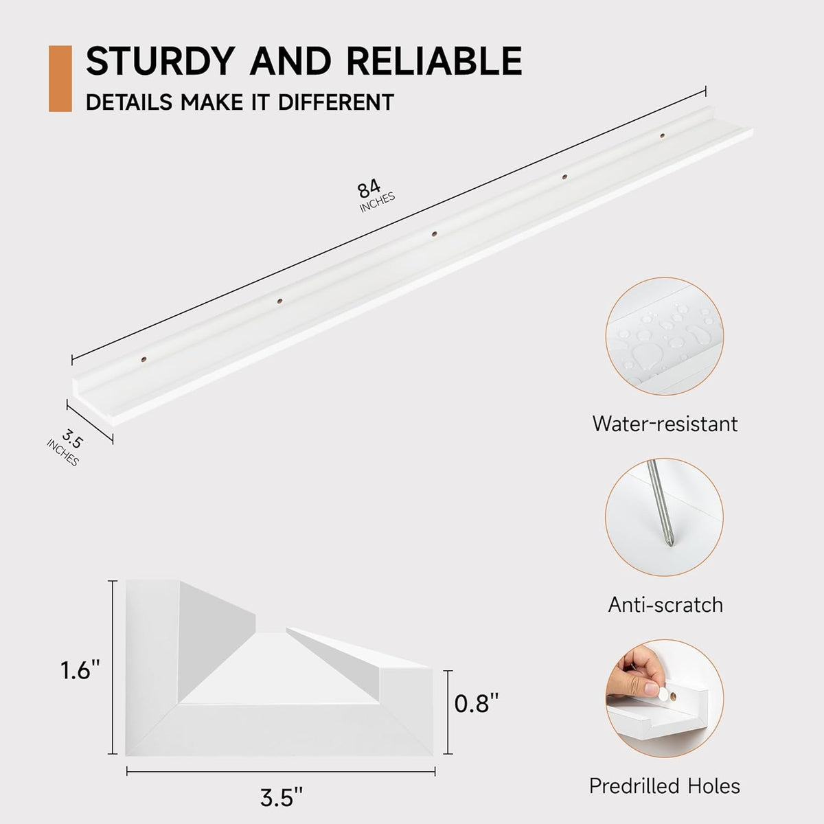 Floating Picture Ledge Shelves for Wall Set of 2, 84 Inches Picture Ledge Shelf with Long Large Nursery Book Shelf for Toys Storage Kids Bookshelf Wall Mounted Living Room Bedroom Decor Frames, White