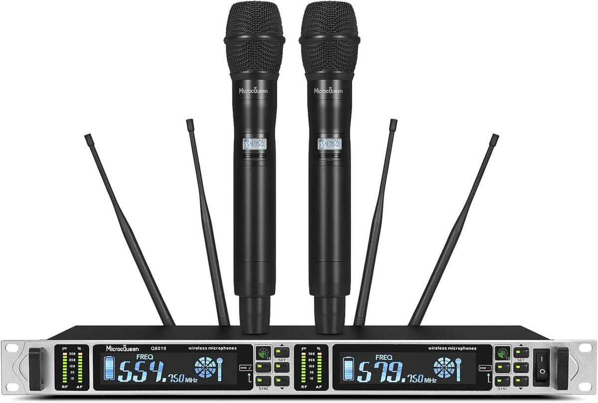 Professional UHF Wireless Microphone System, Dual Channel 530–580MHz with 2 Metal Handheld Mics, Multi-Channel UHF System, 500FT Range, for Karaoke, Meeting, Party