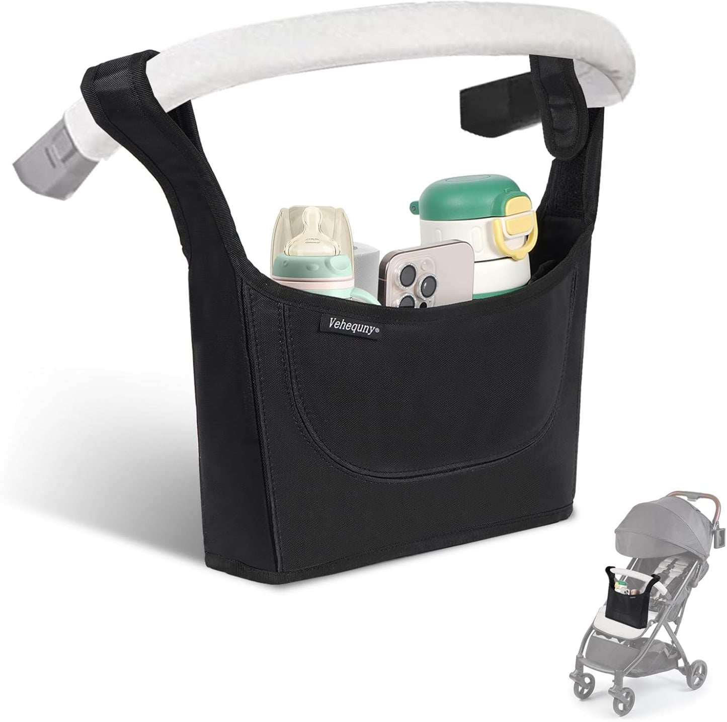 Stroller Caddy, Universal Stroller Organizer,600oz Large Storage Stroller Organizer Bag Fits for Uppababy, Baby Jogger, Britax, BOB, Cruz, Minu, G-Series ,Most Strollers