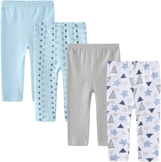Unisex Newborn Baby Cotton 4-Pack Pants Embroidery Pringting Casual Leggings 0-24 Months for Boys and Girls